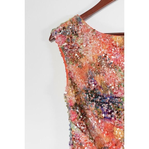 Nicole Miller Womens Size 8 Orange Dress Floral Sequin Ruched Party Dress NWT - Picture 3 of 6